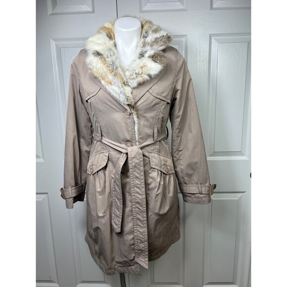 Soup Trench Coat Jacket With Faux Fur Collar Size Small - Picture 1 of 7